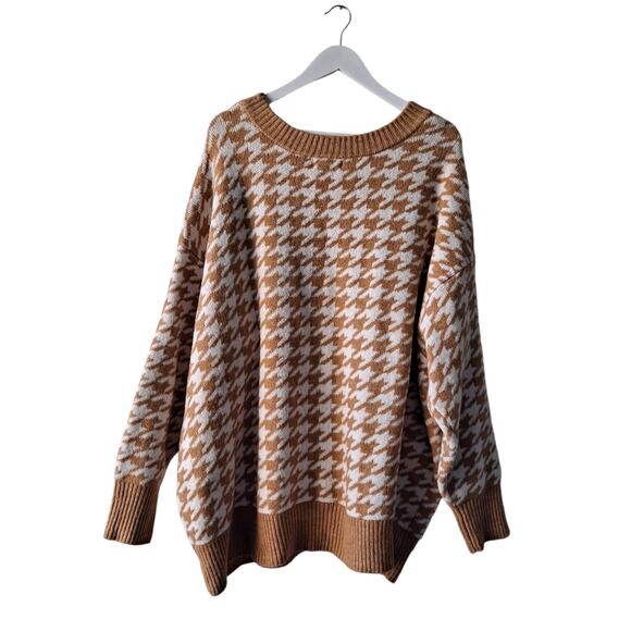 Ava & Viv Pullover Sweater Long Sleeve Crew Neck Tan Beige Houndstooth Womens 4X - Picture 3 of 14